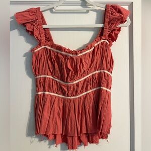 Free People Coral Ruffle Blouse